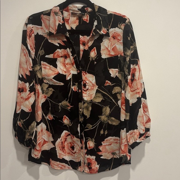 Karl Lagerfeld Black and Pink/Cream Floral Top - Picture 2 of 5